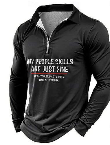  Herren Lustig Reißverschluss-Polo Langarm Polo-Shirts Kragen Business-Casual Urlaub Party-Abendmode Alltagskleidung 3D-Druck Frühling Herbst Winter Schwarz Blau Grün