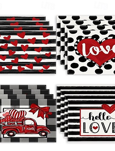  Juego de 4 manteles individuales para el día de San Valentín, manteles individuales románticos y decorativos con patrones de corazones o rosas, duraderos y resistentes al calor, perfectos para agregar