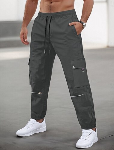  Herren Cargohose Cargohosen Cargohose Hose Hosen Freizeithose Zip Kordelzug Elastische Taille Glatt Komfort Weich In voller Länge Outdoor Täglich Laufen Modisch Strassenmode Schwarz Braun