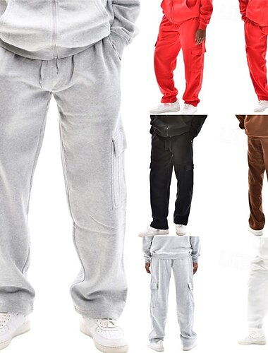  Homme Jogging Cargo Pantalons Pantalon de survêtement droit Cordon de serrage Avec Poches Taille Élastique Uni Confort Chaud Quotidien Sport en Plein Air Mode Occasionnel Blanche Rouge Micro-Élastique