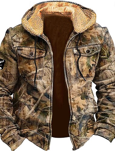  Hombre camuflaje Cowboy Vellón Sudaderas Sudadera Sudadera con capucha Con Capucha Diario Impresión 3D Festivos Ropa de calle Marrón Cremallera Bolsillo Otoño Invierno Diseñador