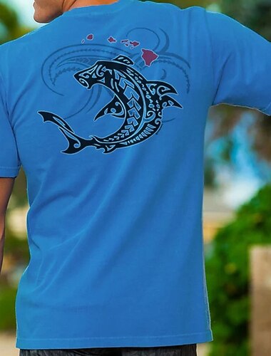  男性用 観賞魚用 マオリ語 Tシャツ 半袖 Tシャツ 3Dプリント クルーネック シャツ トロピカル風 ハワイアン バケーション ストリート 日常 ブルー 夏 春 衣類 S M L XL XXL XXXL