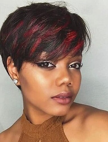  Kurze Perücken für schwarze Frauen, synthetische Pixie-Cut-Perücke, kurzer Seitenscheitel, Pixie-Haarschnitt, Perücken mit Pony für ältere Frauen, kurze, glatte Pixie-Perücken, natürliche, kurze,