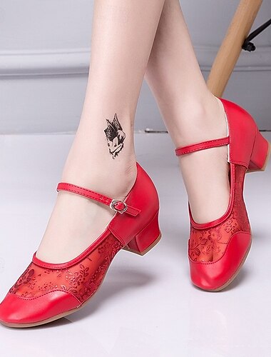  chaussures de danse de salon en maille dorée pour femmes – talon bas, motif brodé, confortables et respirantes pour le latin, la salsa et le tango