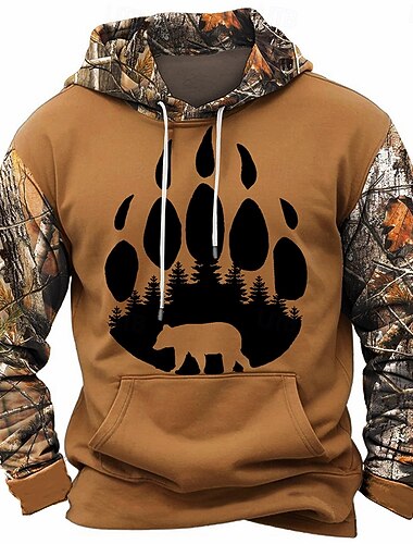  Per uomo Impronta / zampa Felpe con cappuccio Moda Cool Quotidiano Manica Lunga Girocollo Ferie Uscire Abbigliamento casual alla moda Marrone chiaro Marrone Grigio Coulisse Autunno Inverno progettista