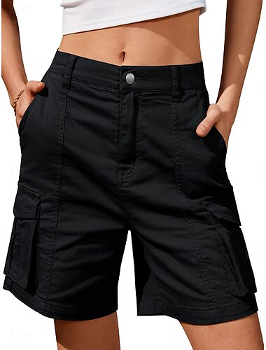  Dam Vanligt Cargo-shorts Ledigt vardag Knelängd Medium Midja Ensfärgat Flera fickor Bekväm Snabb tork Fuktabsorberande Microelastisk Utomhus Svart Vit Grå Sommar Normal