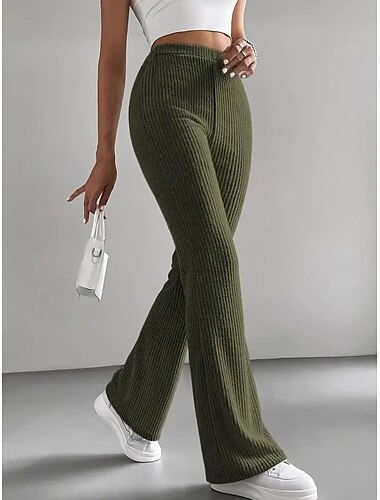  Streetwear Enkel Fullängd Hög midja Ensfärgat Klassisk Trendig Bekväm Mateial som andas Utomhus Microelastisk Utomhus Ledigt Svart Grön Kaffe Vår & Höst Normal