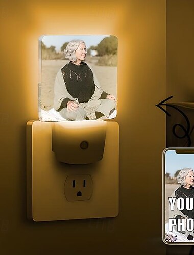  Luces nocturnas enchufables con foto iluminadas personalizadas con sensor, lámpara de noche con sensor automático de anochecer a amanecer para dormitorio, baño, pasillo, madre, abuela