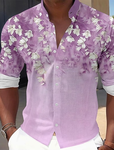  Per uomo Floreale Camicia elegante Camicia con Bottoni Manica Lunga Hawaiano Casual Quotidiano Vacanza Abbigliamento da sera Estate Primavera & Autunno Colletto alla coreana Stampa 3D Blu Rosa Verde