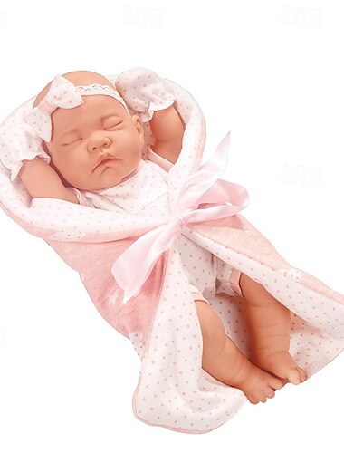  12 Zoll große Babypuppe mit weichem Schlafkorb, wiedergeborene Puppe inklusive Kleidung und Zubehör, Flaschen, erste Babypuppen für Kleinkinder ab 36 Monaten