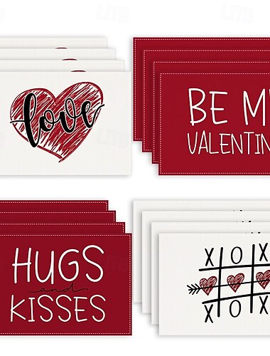  Juego de 4 manteles individuales para el día de San Valentín, manteles individuales románticos y decorativos con patrones de corazones o rosas, duraderos y resistentes al calor, perfectos para agregar