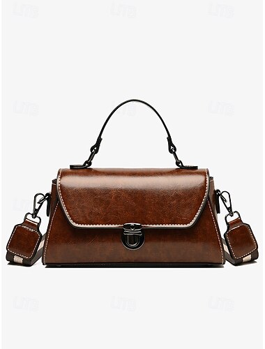 Umhängetasche aus braunem Kunstleder im Vintage-Stil für Damen – kompakte Handtasche mit Griff oben und verstellbarem Riemen für den täglichen Gebrauch