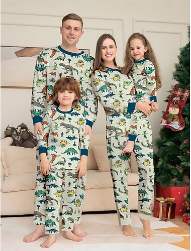  Dinosaure Pyjamas de Noël en famille Vêtements de Nuit Homme Femmes Garçons Fille Tenues assorties à la famille Doux Graphique Motif Adultes Enfant Noël Nouvel An la veille de Noël Noël Vacances