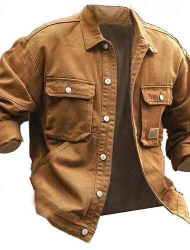  Per uomo Giacca leggera Giacca da camicia Giacca sportiva Giacca da lavoro Formale Interni Tasche Primavera Autunno Inverno Tinta unica Vintage Di tendenza Collo ripiegabile Standard Nero Marrone