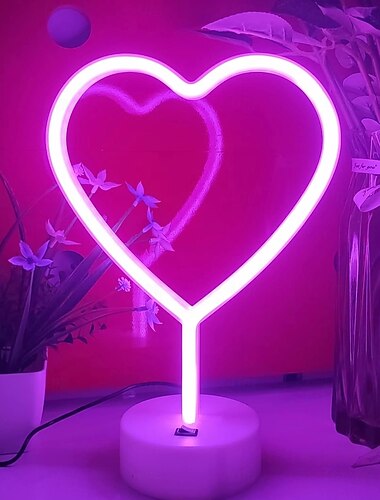  luce notturna a forma di cuore al neon a led, decorazione a forma di cuore rosa con base di supporto, perfetta per Natale, compleanno, cameretta dei bambini, soggiorno, matrimonio, &decorazioni per