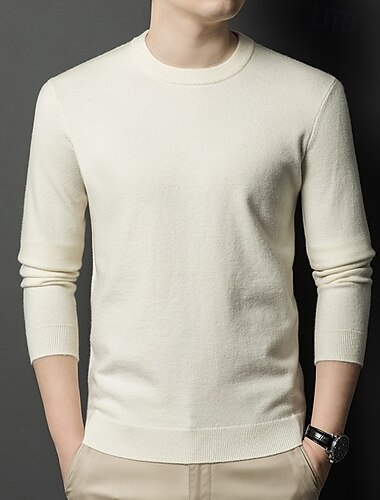  Herren Wollpullover Pullover Stricken Einfarbig Rundhalsausschnitt Strickware Elegant Schule Training Bekleidung Herbst Winter Schwarz Weiß S M L