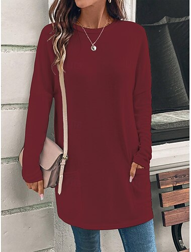 Damen T Shirt Glatt Modisch Modern Brautkleider schlicht Langarm Rundhalsausschnitt Normale Oberteile Täglich Wochenende Patchwork Weiß Rosa Rote Herbst Winter