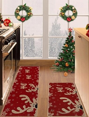  julereinområde teppe kjøkkenmatte sklisikker oljetett gulvmatte stueteppe innendørs utendørs matte soverom dekor badematte inngangsmatte dørmatte