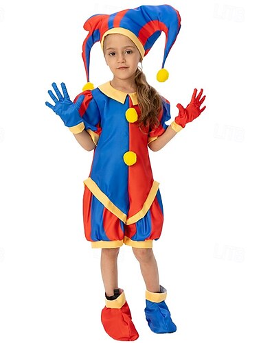  Zirkus Clownsmaske Clown Pomni Faschingskostüme Austattungen Kostüm Kinder Jungen Mädchen Cosplay Leistung Party Bühne Halloween Karneval Einfaches Karnevalskostüm