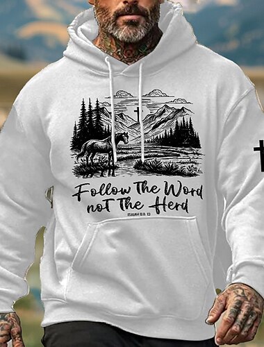  Męskie Kowboj Z kapturem Bluzy Odzież wierzchnia Bluza z kapturem Półgolf Etniczne Druk 3D Święto Streetwear Czarny Biały Ściągana na sznurek Jesień Zima Projektant