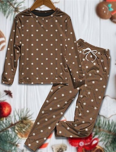  Jungen 3D Graphic Schneeflocke Weihnachtspyjamas Pyjama-Sets Pyjama-Sets mit T-Shirt und Hose Langarm 3D-Druck Herbst Winter Aktiv Basic kinderkleidung 4 Jahre + Rundhalsausschnitt Heim Täglich