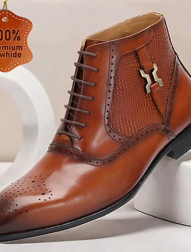  bottines en cuir de vachette de qualité supérieure pour hommes – bottines habillées à lacets en relief crocodile avec accent décoratif en métal pour tenues formelles et professionnelles