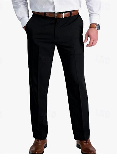  Men's Dress Pants Trousers Suit Pants Pocket Straight Leg Plain Comfort Soft Full Length Wedding Outdoor Business Fashion Streetwear Black White