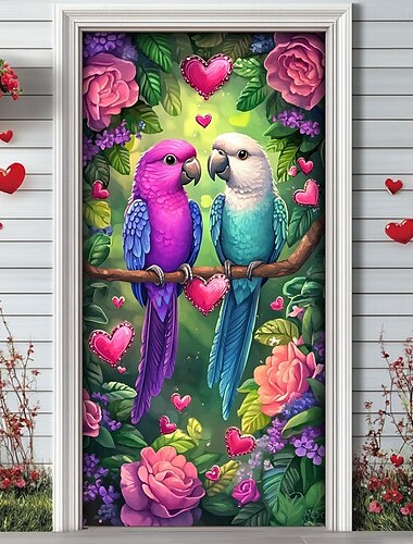  Huwelijksbuitenversieringen Deurdekjes Deurtapijt Deurgordijn Decoratie Achtergrond Binnen/Buiten Deurbanner voor Voordeur Boerderij Liefdesvogels Papegaai