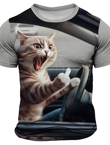  Herren Katze Lustig T Shirt Kurzarm T-Shirt 3D-Druck Rundhalsausschnitt Hemd Mode Täglich Straße Täglich Schwarz Blau Grau Sommer Frühling Bekleidung S M L XL XXL XXXL