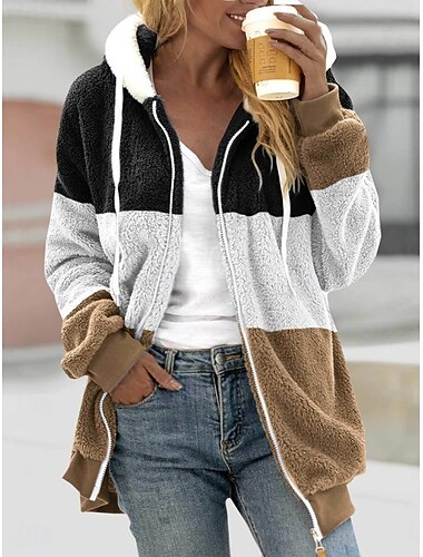  Damen Wintermantel Winterjacke Fleecejacke Teddy-Mantel Outdoor Strasse Täglich Herbst Winter Standard Mantel Regular Fit warm halten Atmungsaktiv Zeitgenössisch Stilvoll Jacken Langarm Streifen Mit