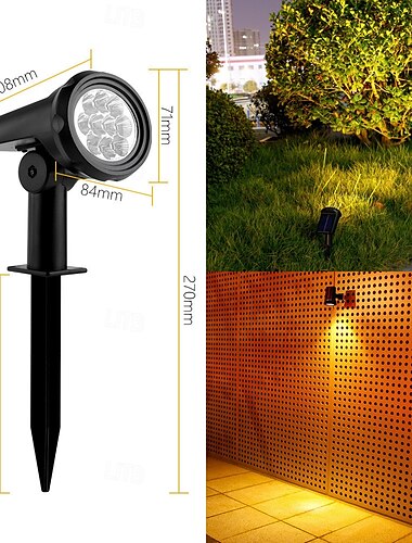  Solarbetriebener 7-LED/10-LED-Landschaftsstrahler, wasserdicht, verstellbare Außenwandleuchte für Außenterrassenwand-Landschaftsleuchte