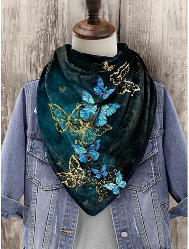  damscarf med blått och guld fjärilstryck - mjuk och elegant accessoar för vardagligt och högtidligt slitage
