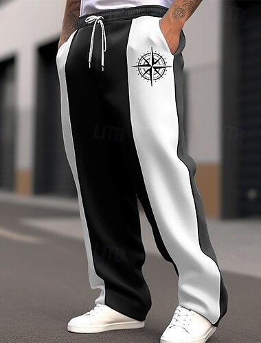  Voor heren Joggingbroeken Broek Joggingbroek met rechte pijpen Zak Trekkoord Elastische taille Grafisch Kleurenblok Comfort Kerstmis Buitensporten Modieus Casual Zwart Donkerblauw Micro-elastisch