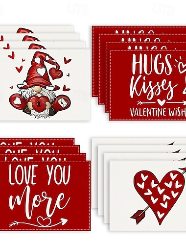  Juego de 4 manteles individuales para el día de San Valentín, manteles individuales románticos y decorativos con patrones de corazones o rosas, duraderos y resistentes al calor, perfectos para agregar