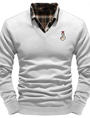  Navidad Hombre Amor Gesto Suéter de punto Escote en Pico Casual Ropa de fiesta de noche Diario Suéter de Nochevieja Bordado Tejido en Punto Cálido Manga Larga Otoño Invierno Vino Negro Blanco