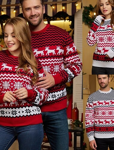  Suéter navideño feo de reno, jersey para parejas, familia, a juego, top de punto, para hombres, mujeres, Navidad, Año Nuevo, Nochebuena, novedad navideña, divertido, adultos, regalo de Navidad