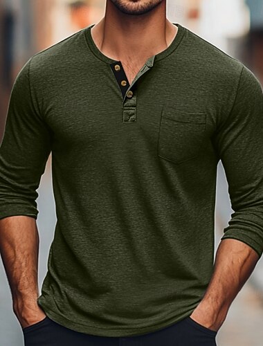  Herre T-shirt Henley-skjorte Lang ærmet skjorte Vanlig Henley Gade Daglig Langærmet Lomme Tøj Mode Designer Afslappet Bekvem