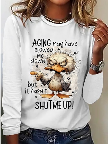  Γυναικείο T-shirt Μακριά Μανίκια Ζώα Γράμματα Καθημερινό Μακρύ Μανίκι Στρογγυλή Λαιμόκοψη Κανονικά Μπλουζάκια Καθημερινό Σαββατοκύριακο Εκτύπωση Μαύρο Άσπρο Γκρι Φθινόπωρο Χειμώνας Προφθινόπωρο