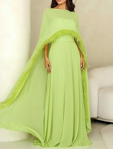  A-Linie Hochzeitsgastkleider Elegantes Kleid Sommer Black Tie Bodenlänge Halbschulter Umwandelbar Chiffon mit Federn Raffung 2025