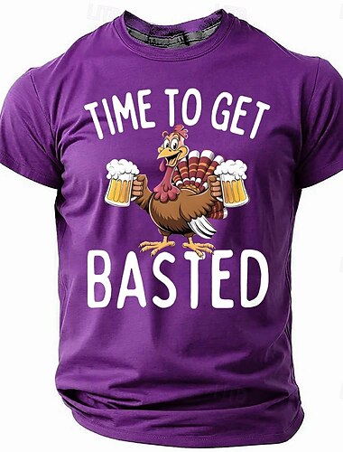  Thanksgiving Day Men's Oktoberfest Beer Turkey T shirt Short Sleeve T shirt 3D Print Crew Neck Shirt Fashion Athleisure Street Sports Outdoor Daily Lake Blue Black Red Summer Spring Clothing Apparel