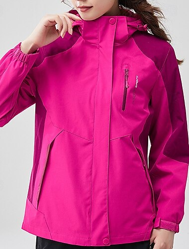  女性用 ハイキング ジャケット 冬 アウトドア カラーブロック フリースライナーつき 防風 耐水 3-in-1ジャケット フリースジャケット ウィンドブレーカージャケット 旅行 ピンク ライトパープル パープル オレンジ ローズレッド