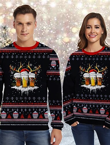  بابا نويل الرنة بيرة Pullover سويت شيرت مضحك لعيد الميلاد 3D عيد الميلاد مضحك من أجل الزوجين رجالي نسائي للبالغين كريسماس عيد الميلاد مهرجان طباعة ثلاثية الأبعاد مناسب للحفلات مهرجان