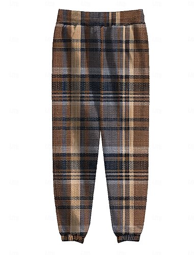  Herren Schottenstoff Fleece-Jogginghose Elastischer Kordelzug in der Taille Vintage Brautkleider schlicht Outdoor Heim Alltagskleidung Tasche Thermik Winter 3D-Druck Braun