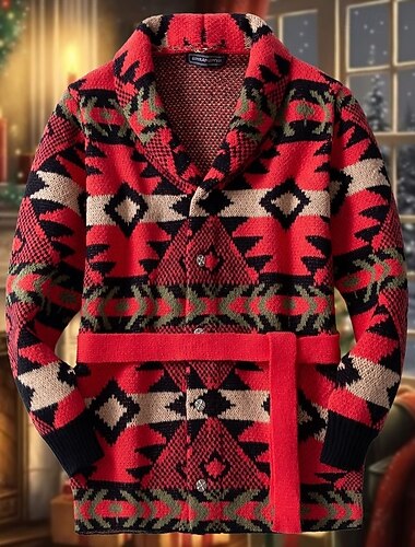  Per uomo Maglione Jacquard Maglioni di Natale Maglione per le feste Cardigan Maglione Corto A Coste Uncinetto Maglia Tunica Jacquard Lavorato a maglia Vintage Collo a scialle Moda Classico Vacanza