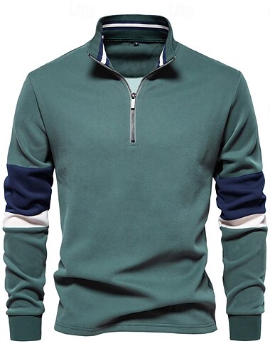  Herren Reißverschluss Kapuzensweatshirts Pullover Marineblau Grün Khaki Grau Stehkragen Farbblock Sport & Outdoor Sport Wochenende Streetwear Cool Lässig Frühling & Herbst Bekleidung Kapuzenpullover