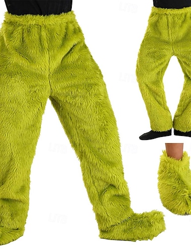  Papai Noel Monstro Verde Peludo Calças Chinelos Vestuário de Noite Pijama de natal Homens Mulheres Inovador Engraçado Adulto Natal Ano Novo Noite de Natal Natal Festa Calças Sapatos