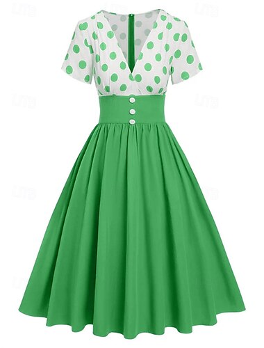  Retro Vintage 1950er Vintage-Kleid Kleid Maskerade Tupfen A-Linie Damen Karneval Neujahr Maskerade Alltagstauglich Junggesellinnenabschiedsparty Erwachsene Kleid
