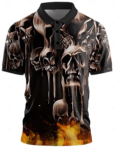  Per uomo Teschio Polo Polo da Golf Manica Corta Magliette polo Colletto Orrore Vacanza Abbigliamento da sera Abbigliamento Quotidiano Bottoni Stampa 3D Estate Nero