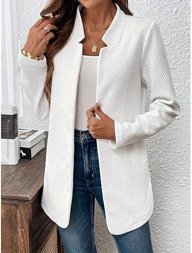  Mujer chaqueta Trabajo Ajustado Color sólido Transpirable Estilo de Oficina Ajuste regular Ropa de calle Manga Larga Otoño Blanco S