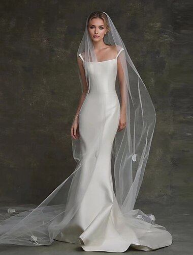  robes de mariée sirène / trompette col carré sans manches balayage / pinceau train robes de mariée en taffetas de couleur unie 2025